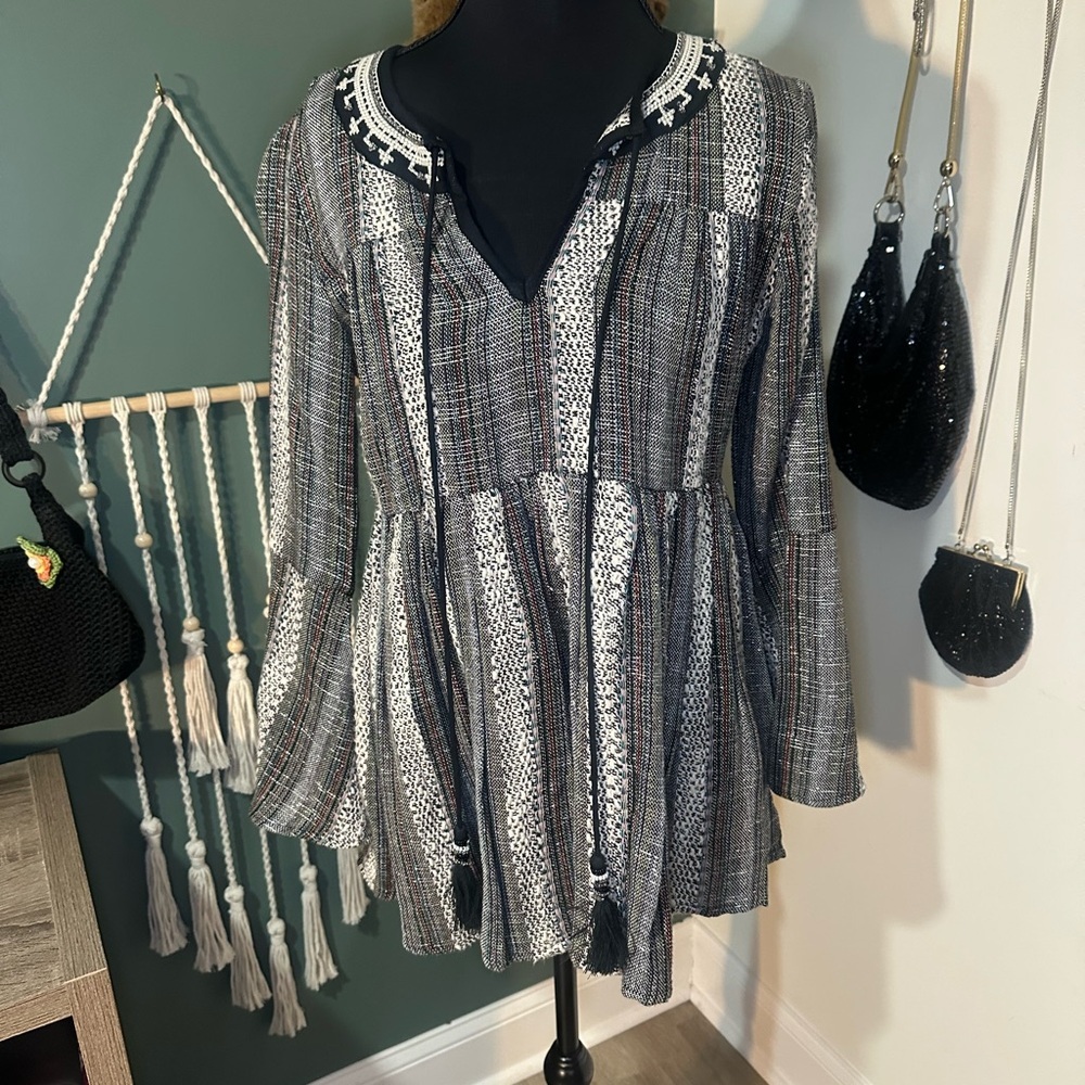 SOLD State Boho Babydoll Peasant Top Small 100% Cotton Bell Sleeve Tunic